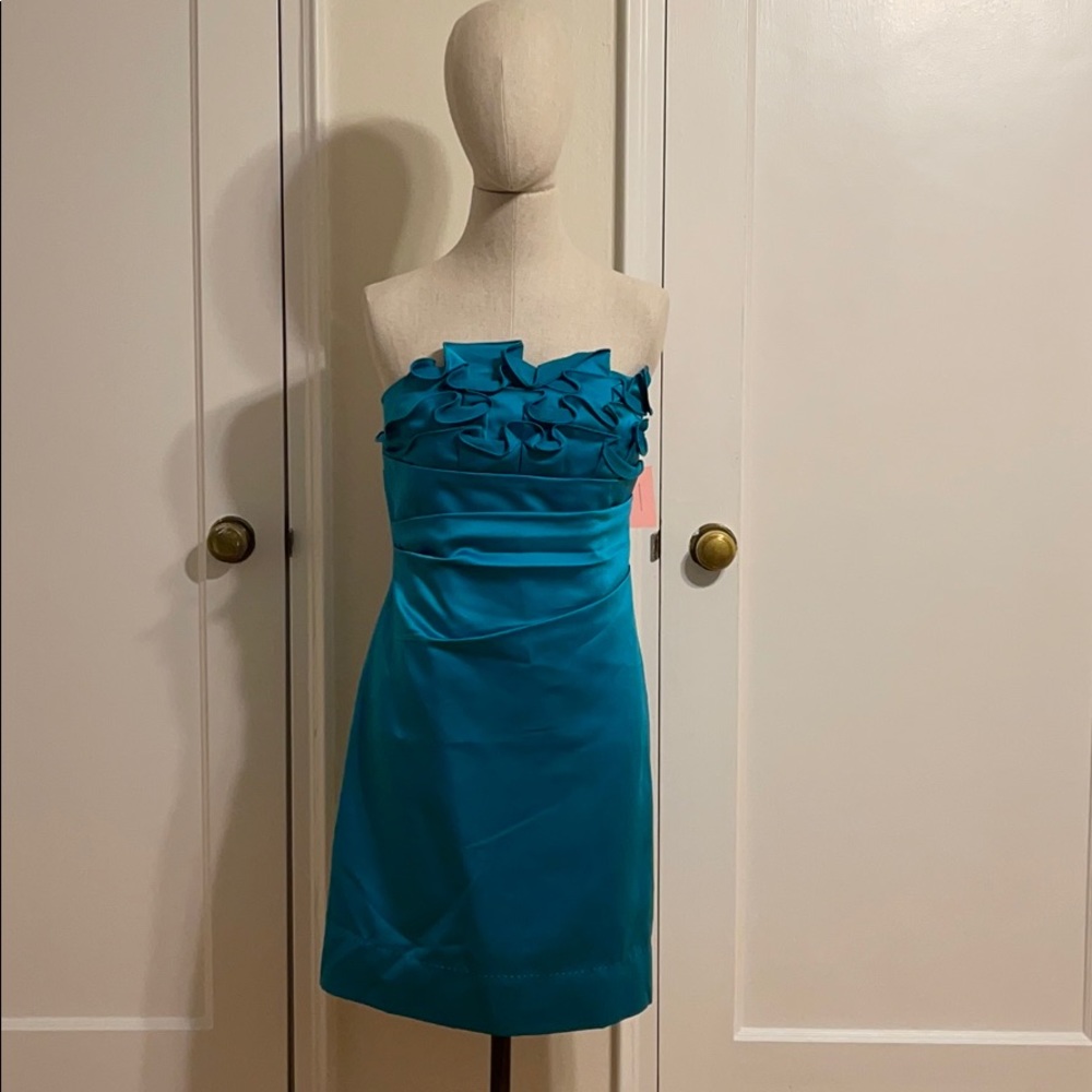 NWT Phoebe couture: teal cocktail strapless dress